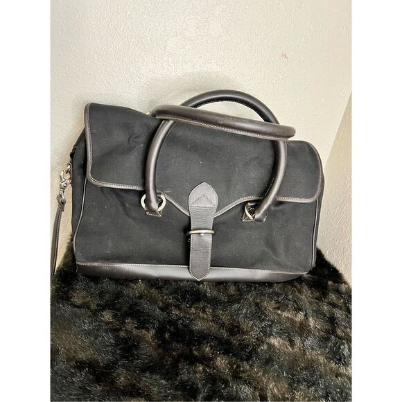 Levenger leather canvas messenger bag duffel bag - Picture 1 of 6